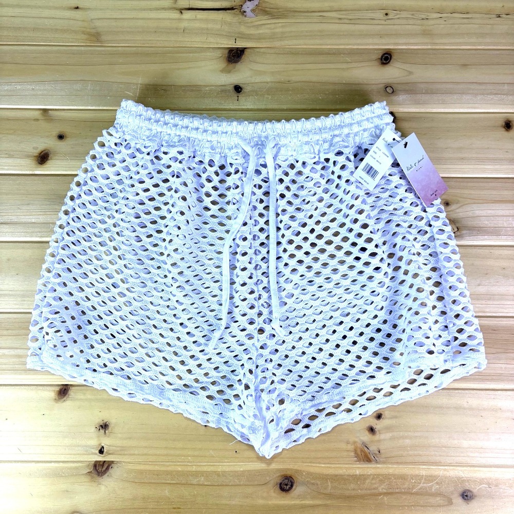 NEW Kiwi and Punch Shorts Womens Large White Crochet Swim Cover Up Shorts